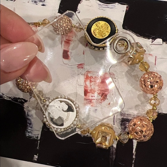 Gold and Black Beaded Keychain bag charm phone charm new - Picture 9 of 9